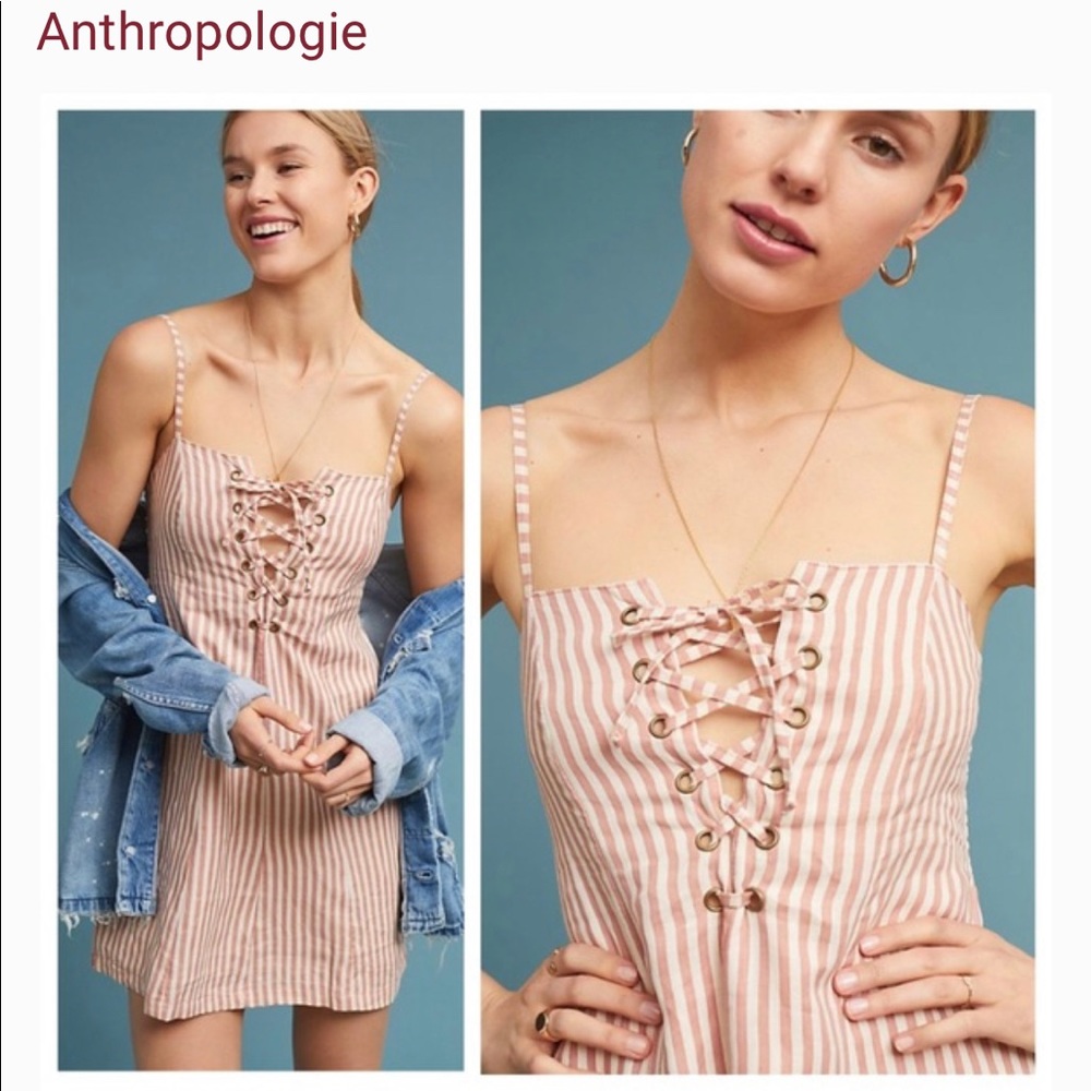 Faithfull Linen Lace-up Mini Dress, size large